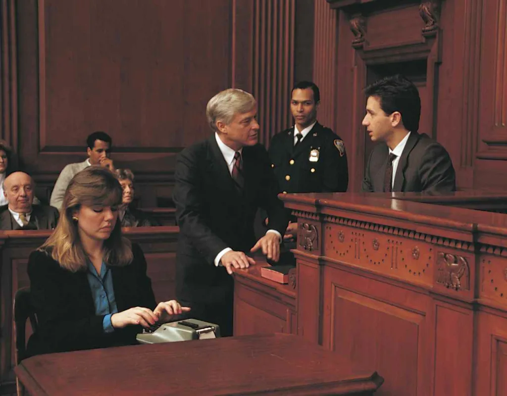 Attorney talking to defendant in domestic violence hearing in Anderson, South Carolina